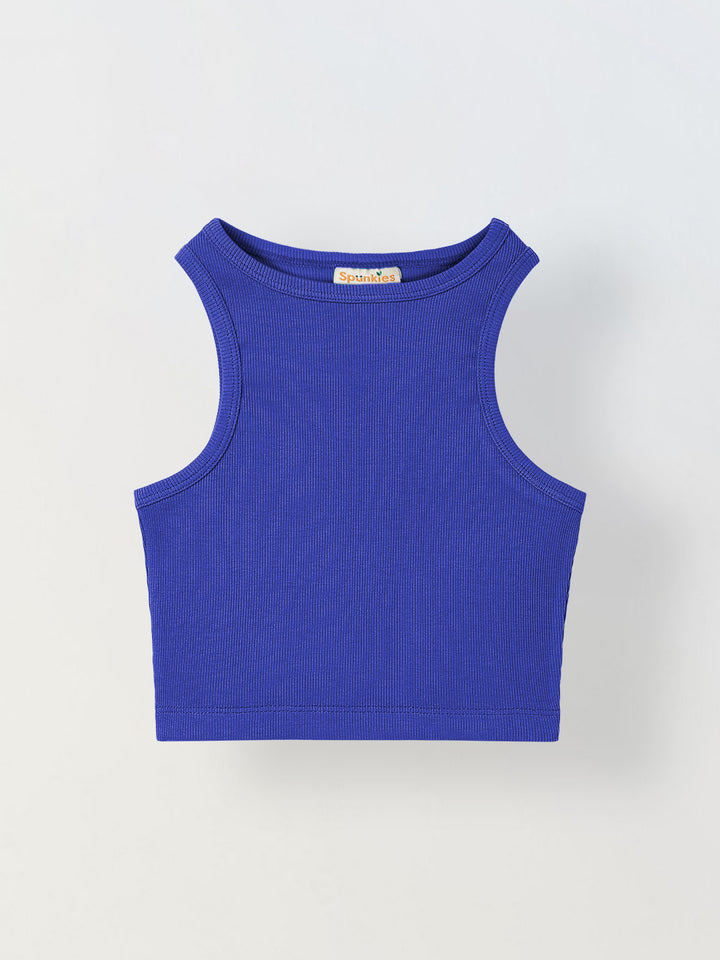 Spunkies Purple Girls Solid Round Neck Sleeveless Tank Top