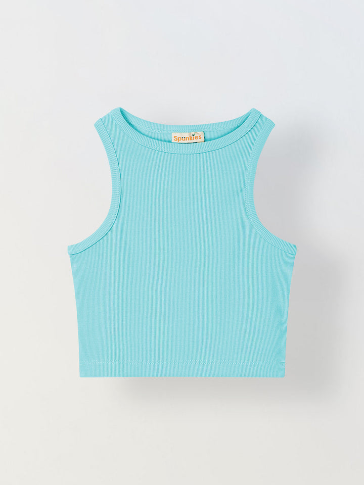 Spunkies Aqua Girls Solid Round Neck Sleeveless Tank Top