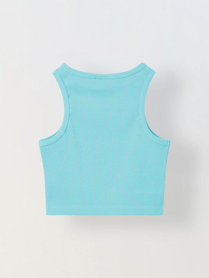 Spunkies Aqua Girls Solid Round Neck Sleeveless Tank Top