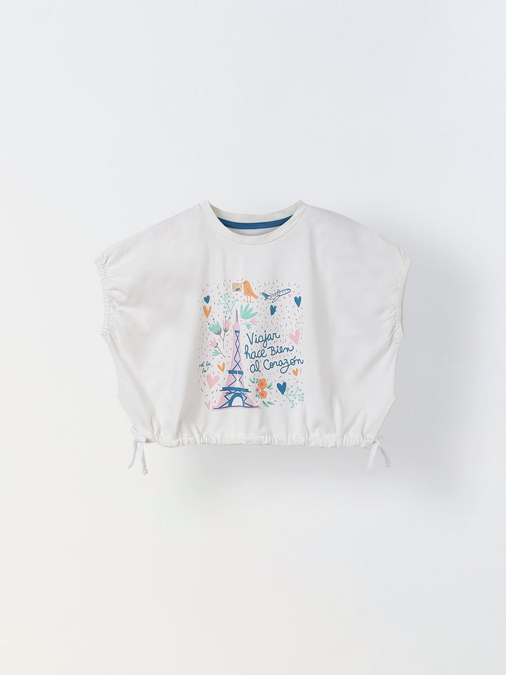 Spunkies White Girls Printed Crew Neck Sleeveless Top
