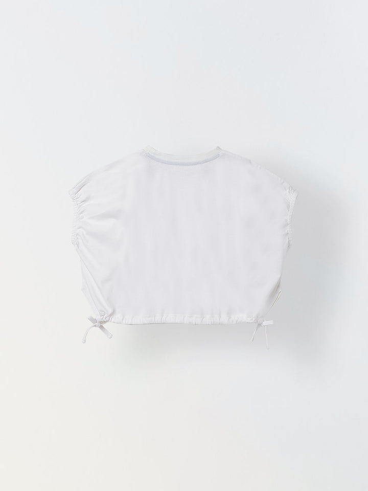 Spunkies White Girls Printed Crew Neck Sleeveless Top