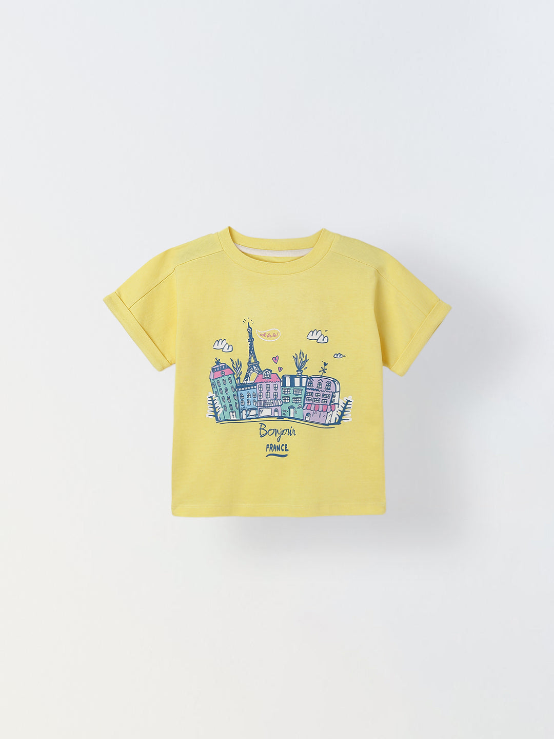 Spunkies Yellow Girls Graphic Print Round Neck Short Sleeves Top