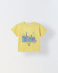 Spunkies Yellow Girls Graphic Print Round Neck Short Sleeves Top