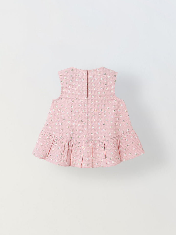 Spunkies Girls Pink Seersucker 100% Cotton Sleeveless  Top