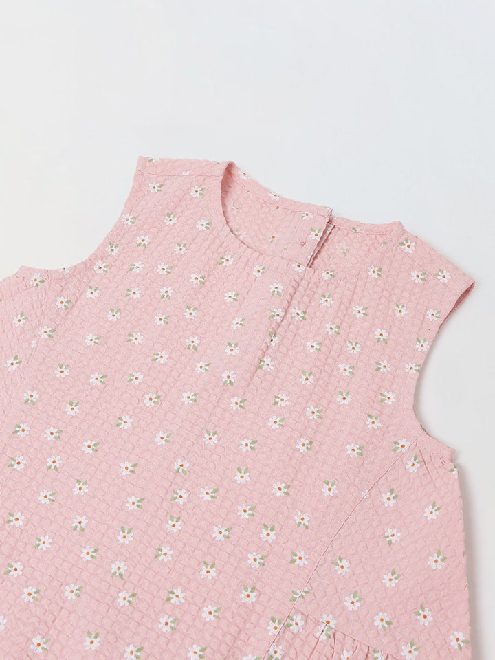 Spunkies Girls Pink Seersucker 100% Cotton Sleeveless  Top