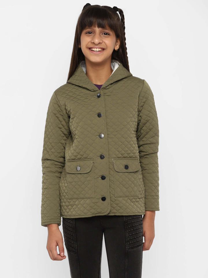 Spunkies-Girls-Full-Sleeve-Jacket-Olive