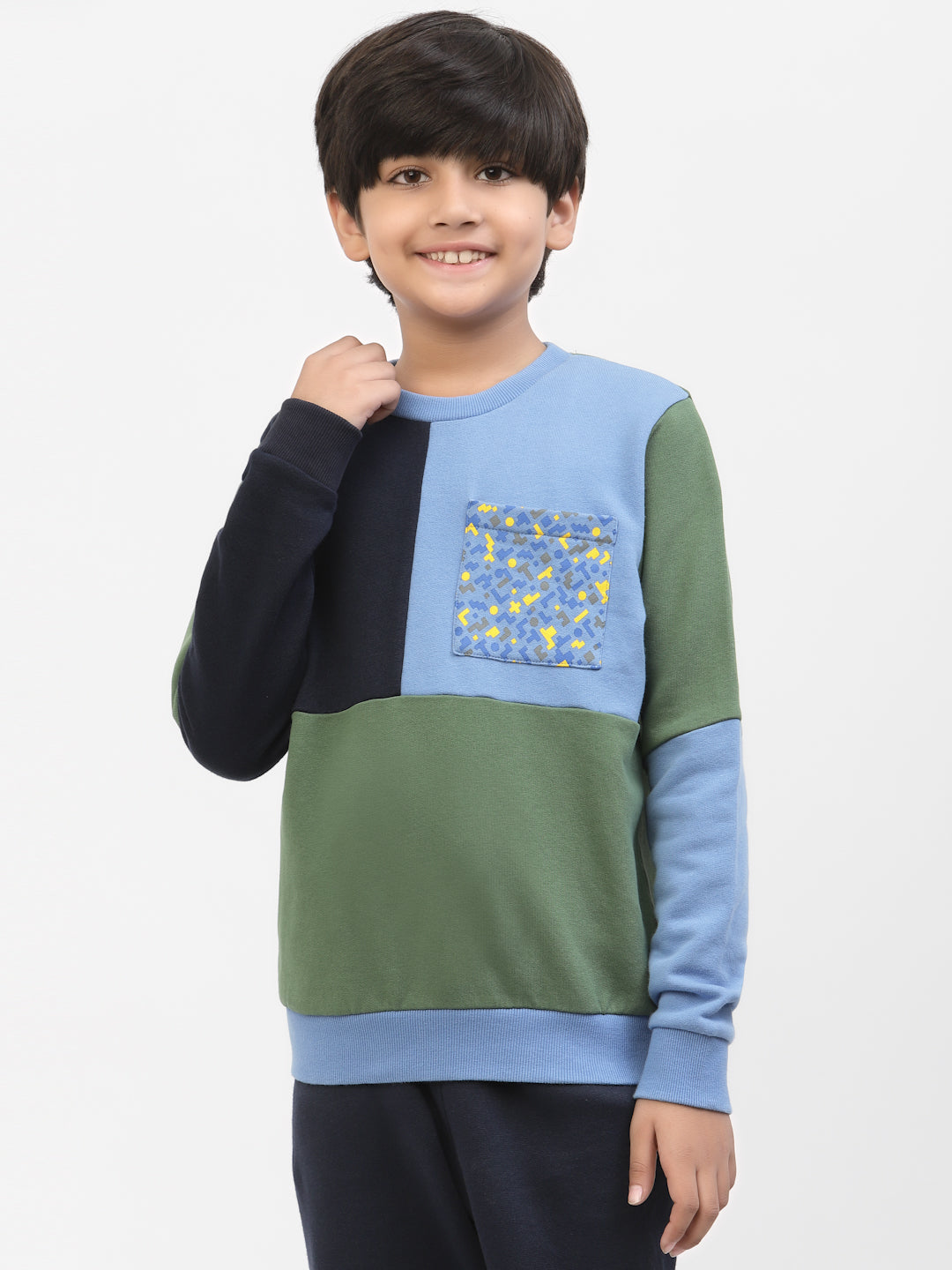 Spunkies Boys Winter Multi-Colour Print Sweatshirt Blue