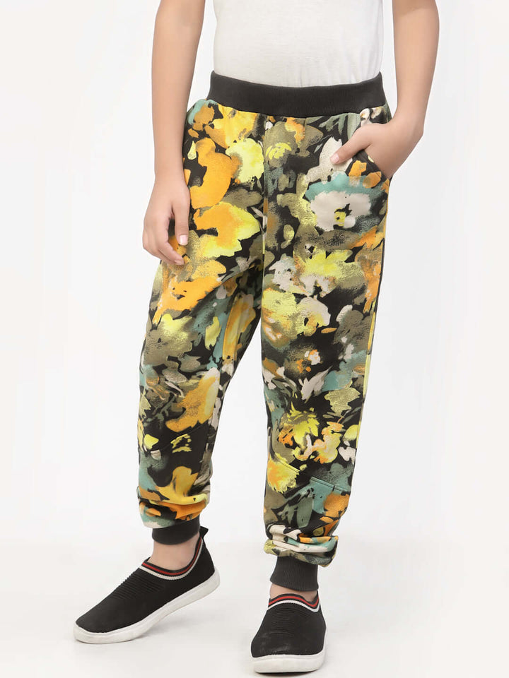 Spunkies Organic Flower Printed Boy Jogger- Yellow