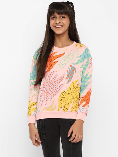 Spunkies Girls All Over Printed Sweatshirt-Pink