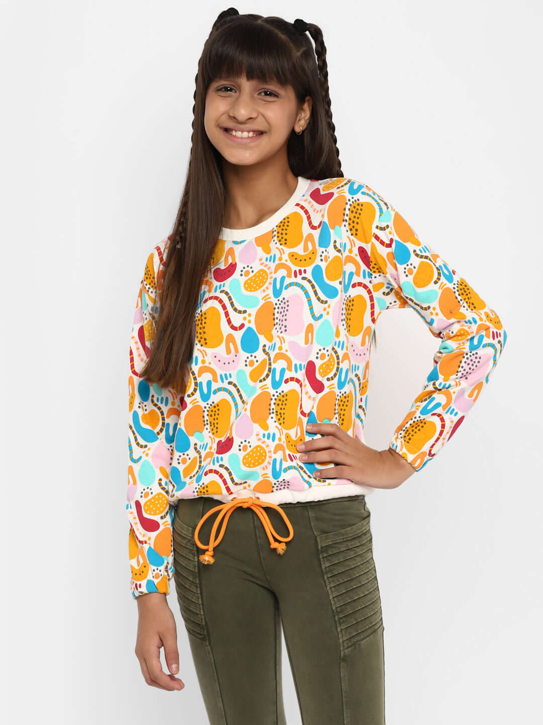Spunkies-Girls-All-Over-Printed-Sweatshirt-Orange