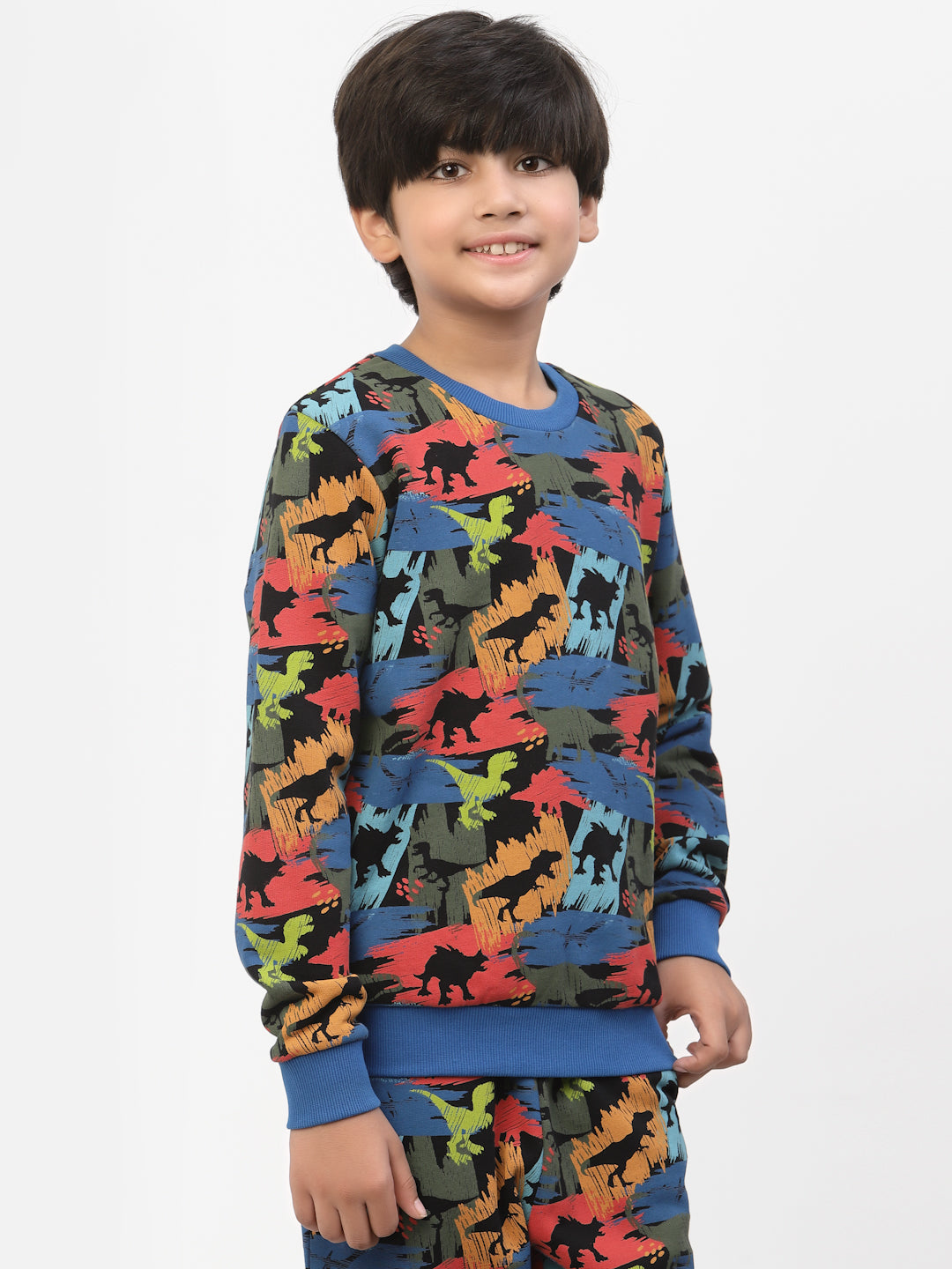 Spunkies Boys Winter Dinosaur Print Sweatshirt Blue