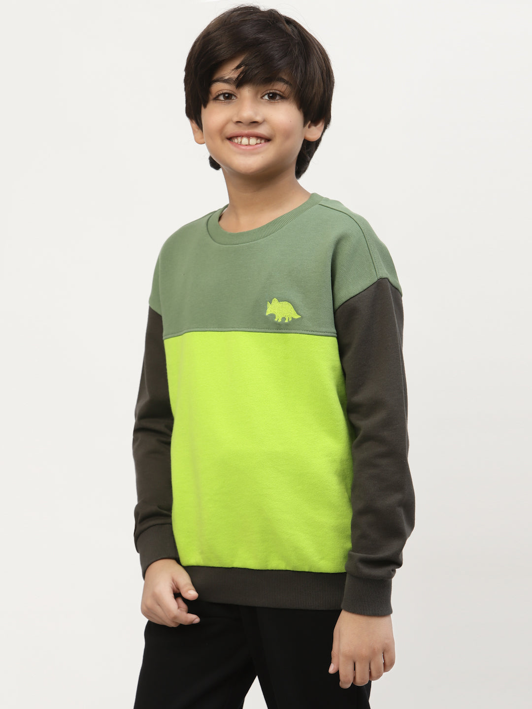 Spunkies-Boys-Chest-Logo-Printed-Sweatshirt-Green