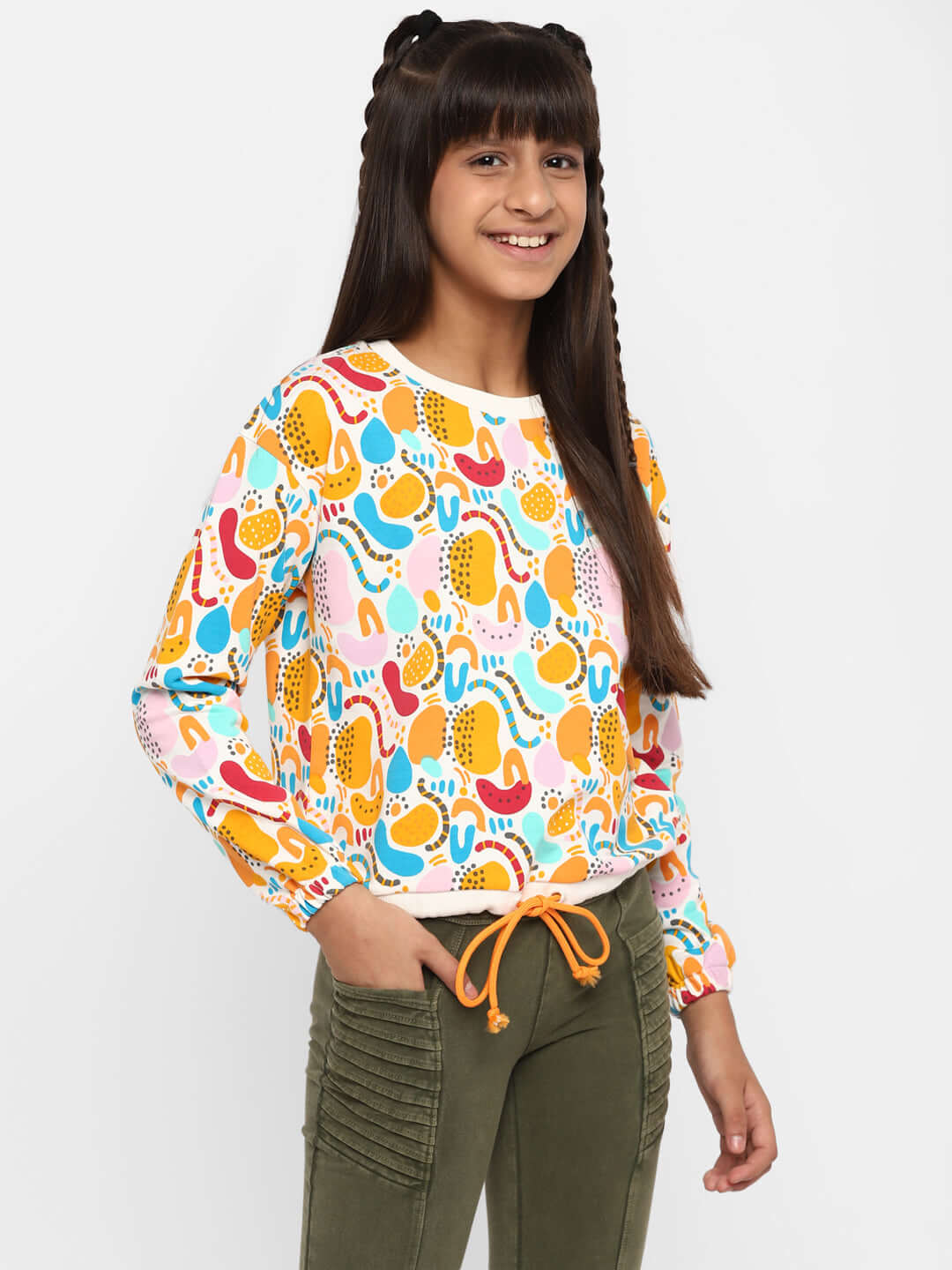 Spunkies-Girls-All-Over-Printed-Sweatshirt-Orange
