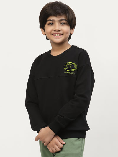 Spunkies-Boys-Chest-Logo-Printed-Sweatshirt-Black