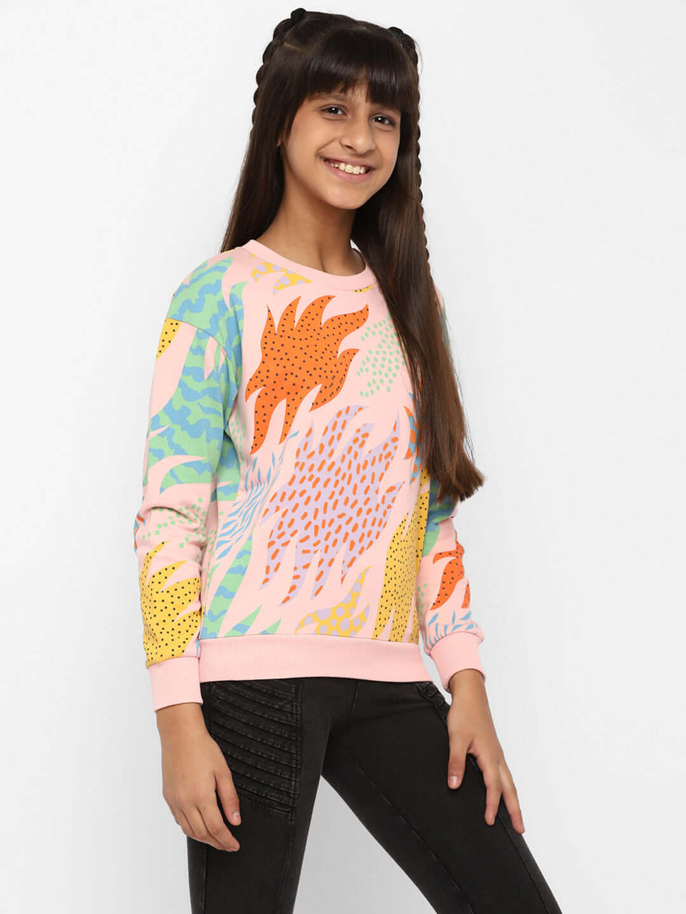 Spunkies Girls All Over Printed Sweatshirt-Pink