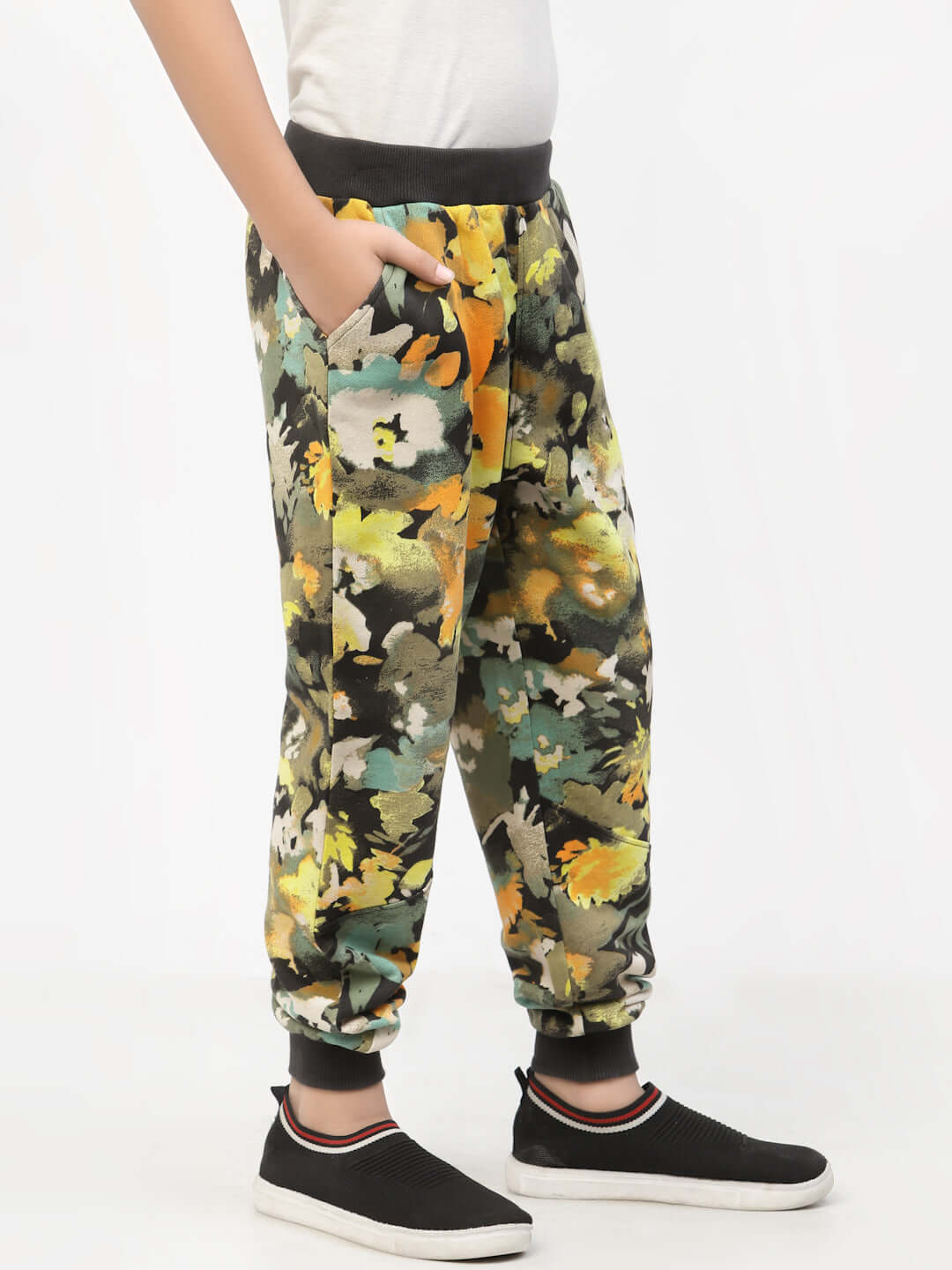 Spunkies Organic Flower Printed Boy Jogger- Yellow