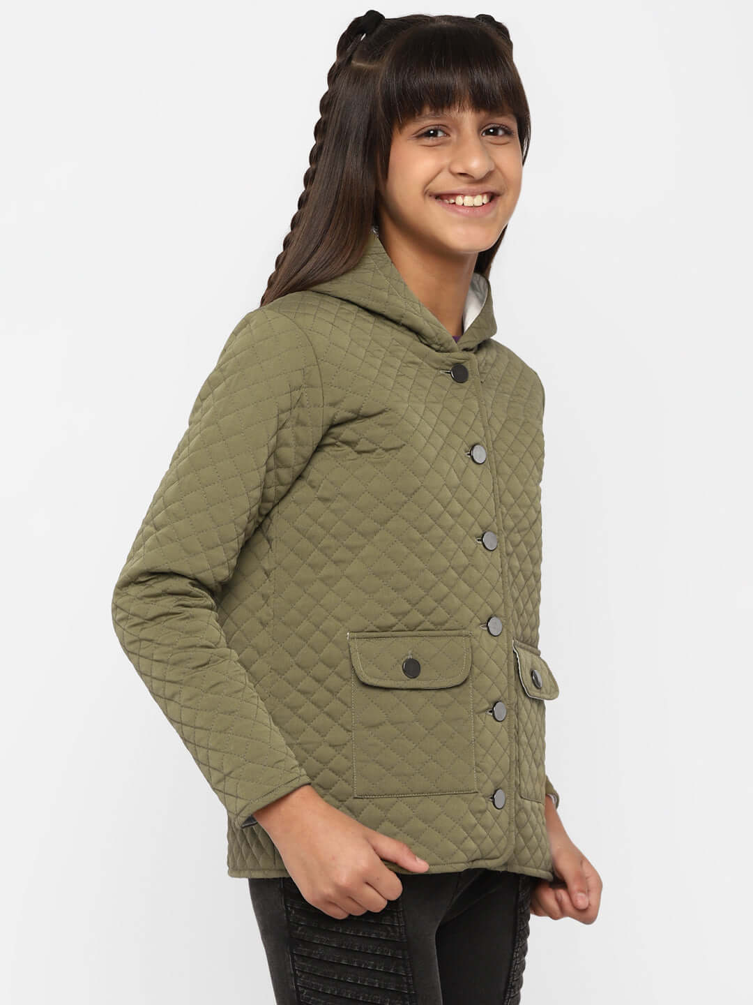 Spunkies-Girls-Full-Sleeve-Jacket-Olive