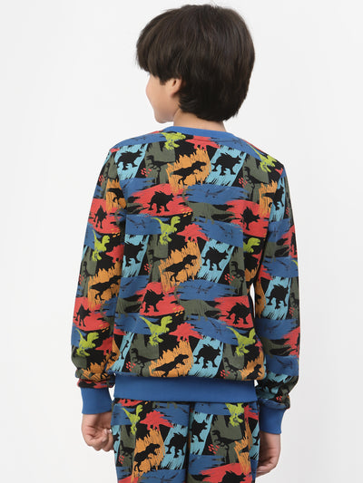 Spunkies Boys Winter Dinosaur Print Sweatshirt Blue