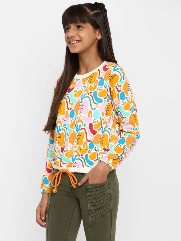 Spunkies-Girls-All-Over-Printed-Sweatshirt-Orange