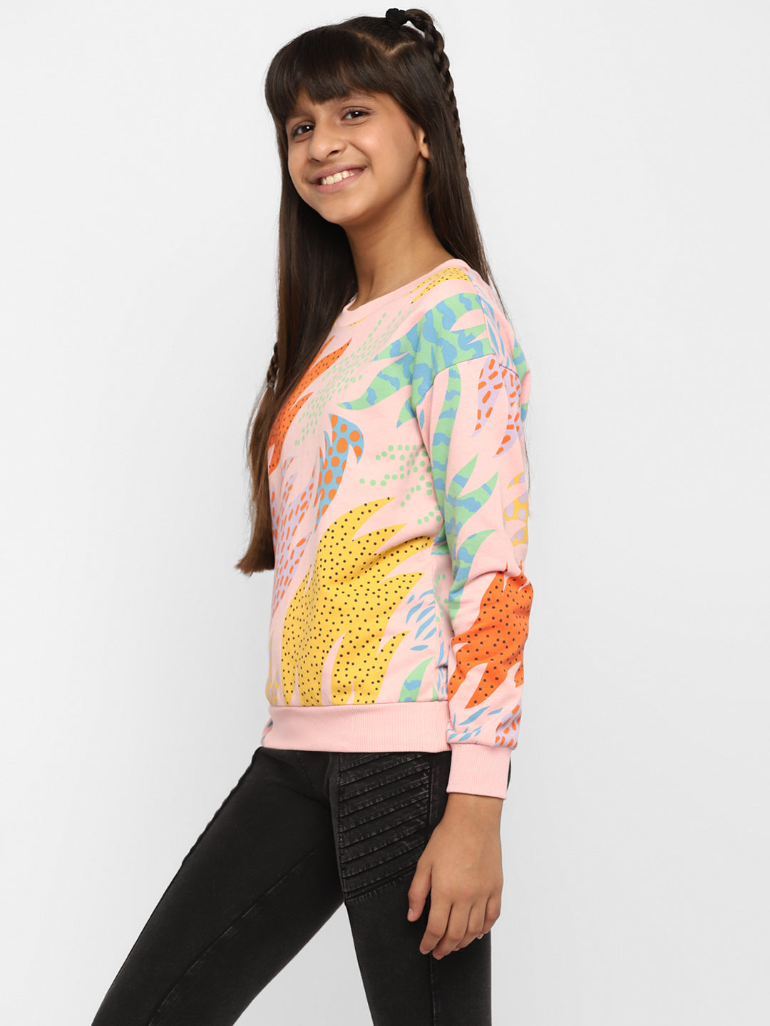 Spunkies Girls All Over Printed Sweatshirt-Pink