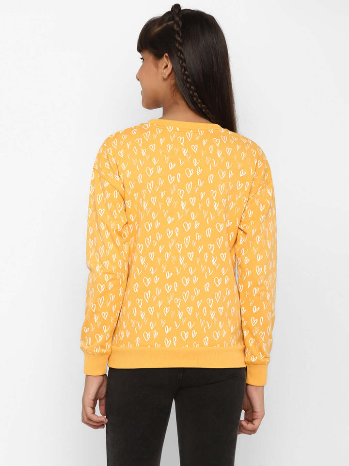 Spunkies-Girls-All-Over-Heart-Printed-Sweatshirt-Yellow