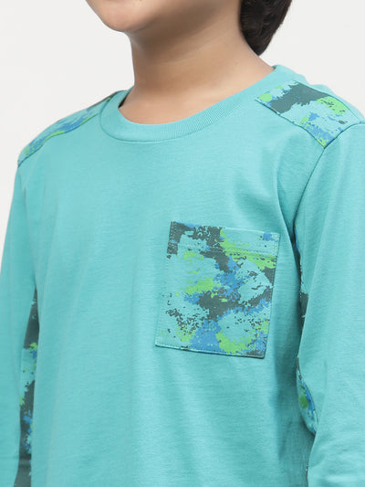 Spunkies Boys Chest Logo Printed Tshirt -Blue