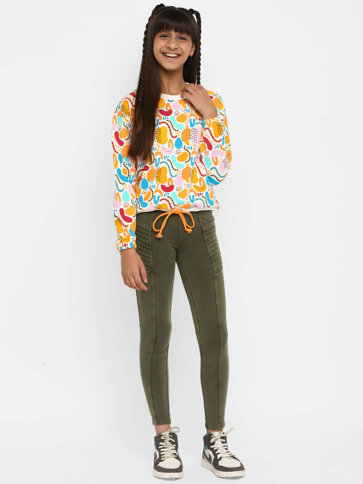 Spunkies-Girls-All-Over-Printed-Sweatshirt-Orange