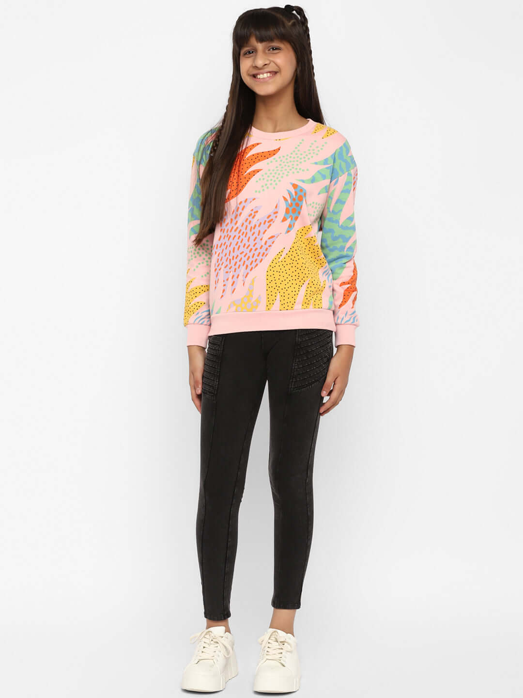 Spunkies Girls All Over Printed Sweatshirt-Pink