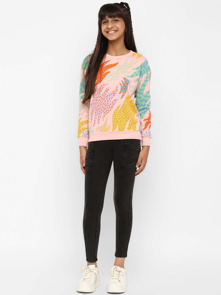 Spunkies Girls All Over Printed Sweatshirt-Pink