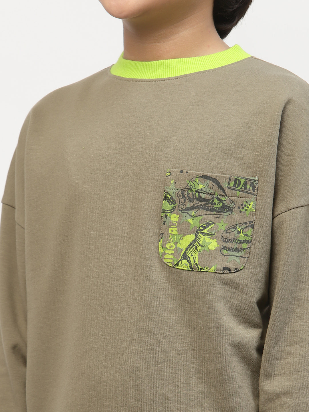 Spunkies-Boys Winter Pocket Printed Tshirt-Green
