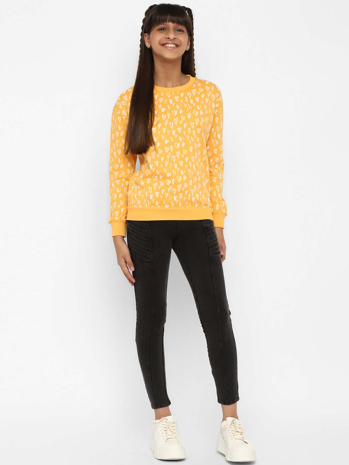 Spunkies-Girls-All-Over-Heart-Printed-Sweatshirt-Yellow