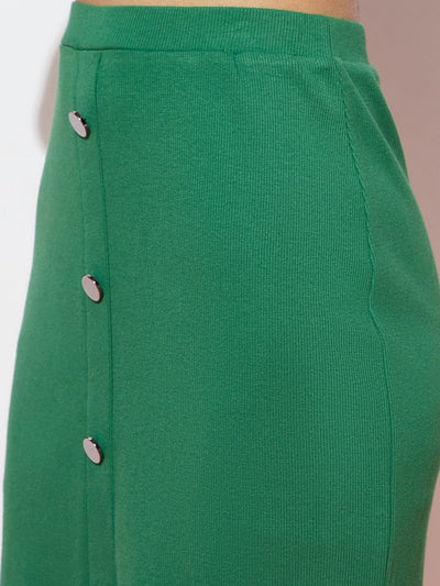 Girls Cotton Ribbed Green Skirt