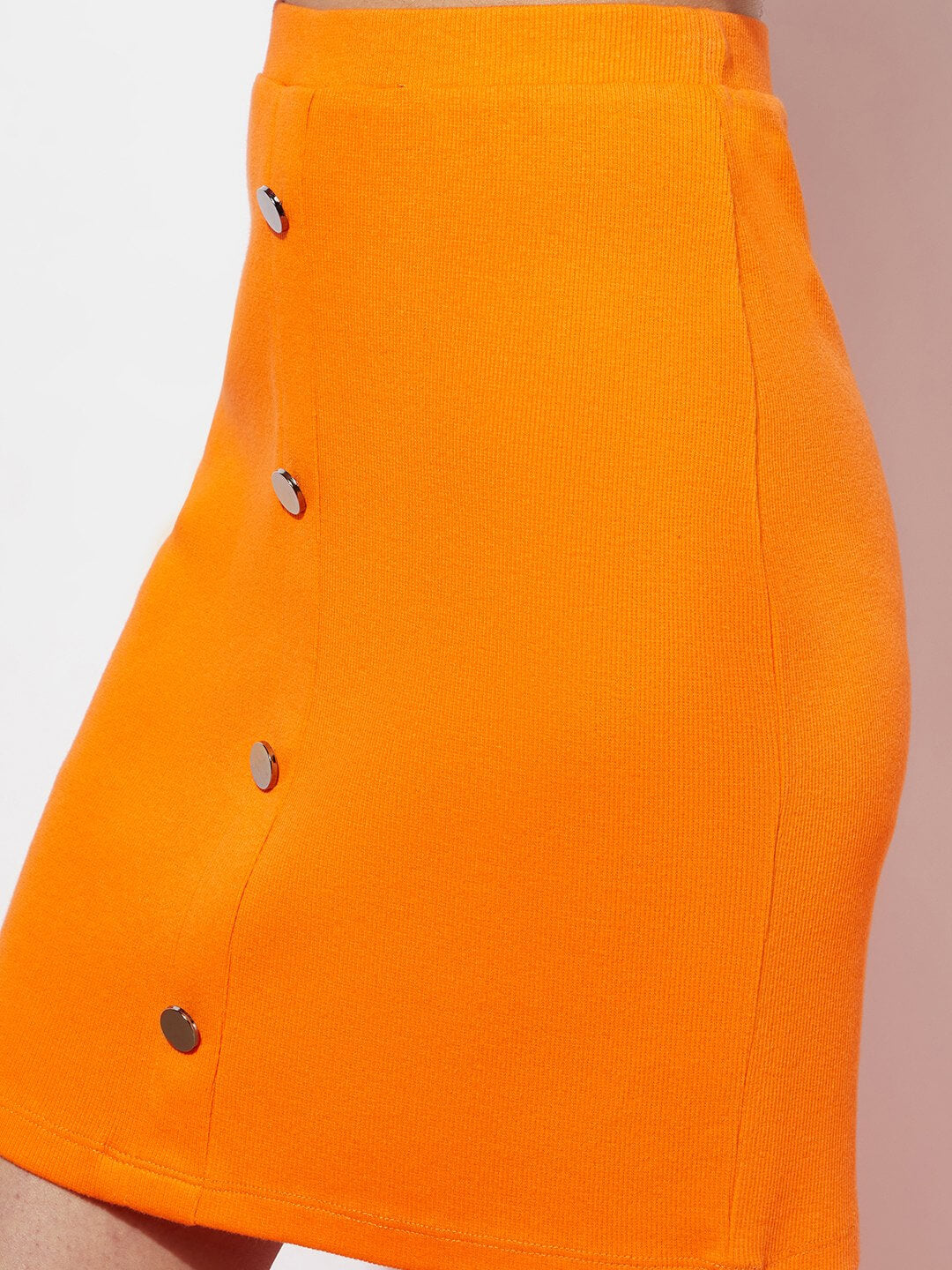 Stretch Ribbed Orange Button Skirt