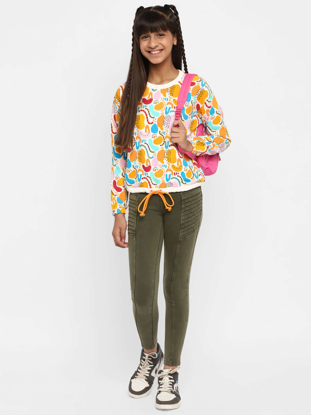 Spunkies-Girls-All-Over-Printed-Sweatshirt-Orange