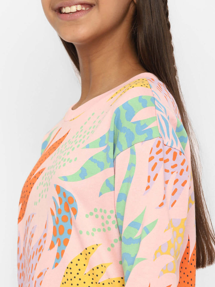Spunkies Girls All Over Printed Sweatshirt-Pink