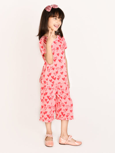 Pink Heart Print Night Suit Dress