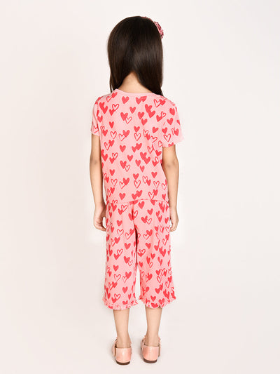 Pink Heart Print Night Suit Dress