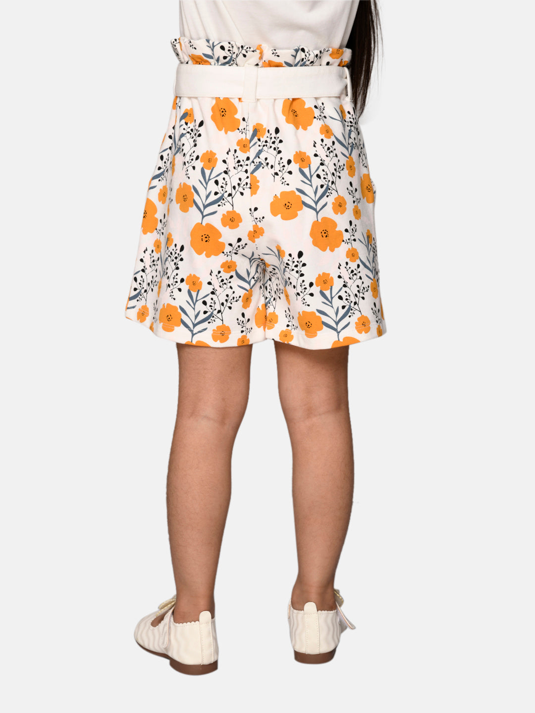 Belted Floral Mania Cute Shorts For Girls