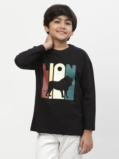 Spunkies-Boys-Lion-Print-Full-Sleeve-Tshirt- Black