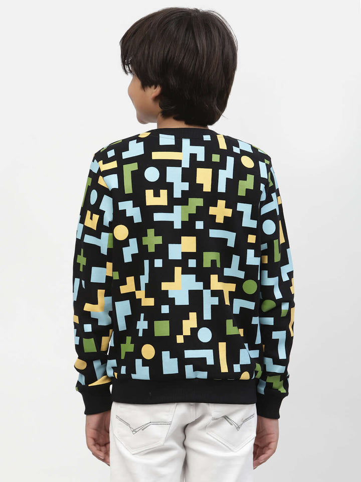 Spunkies Boys Colour Block Printed Sweatshirt Black