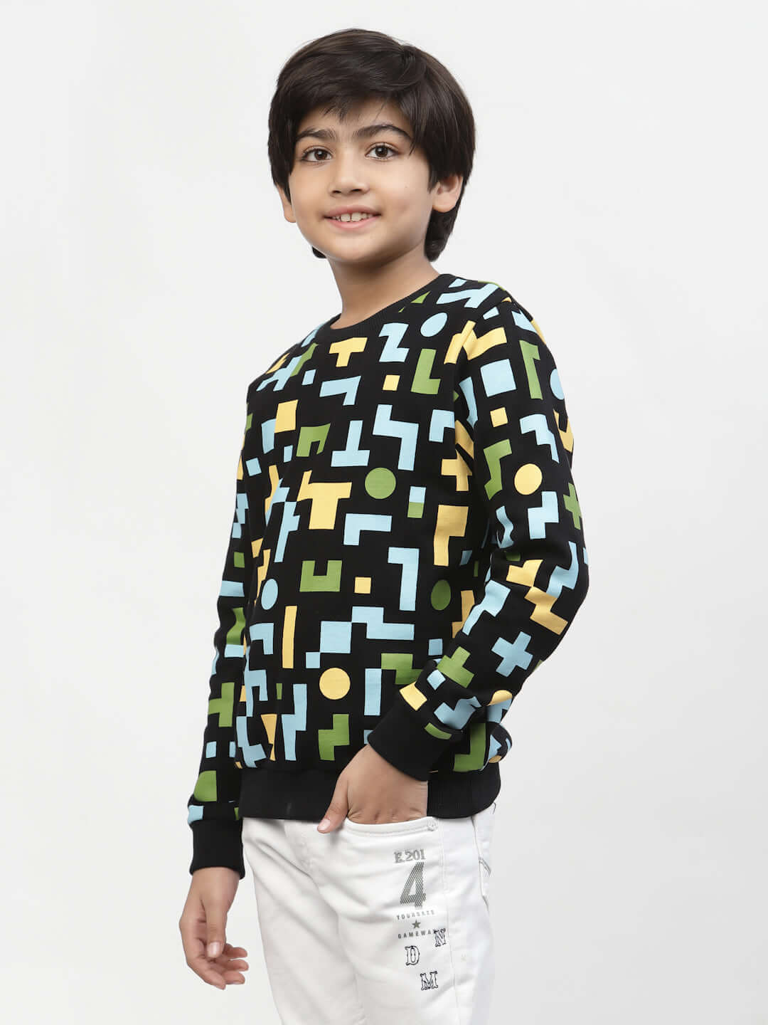 Spunkies Boys Colour Block Printed Sweatshirt Black