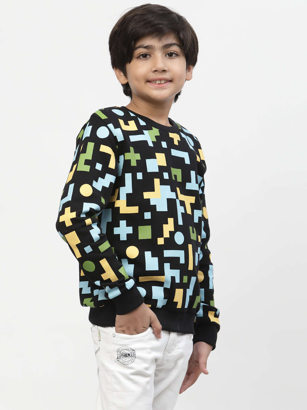 Spunkies Boys Colour Block Printed Sweatshirt Black