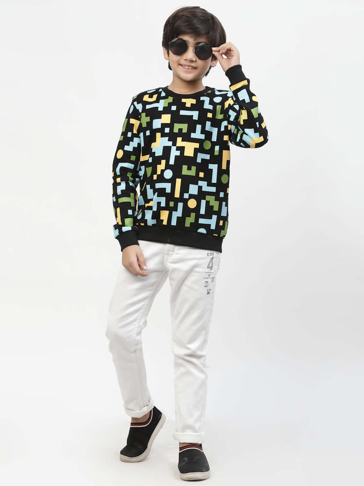 Spunkies Boys Colour Block Printed Sweatshirt Black