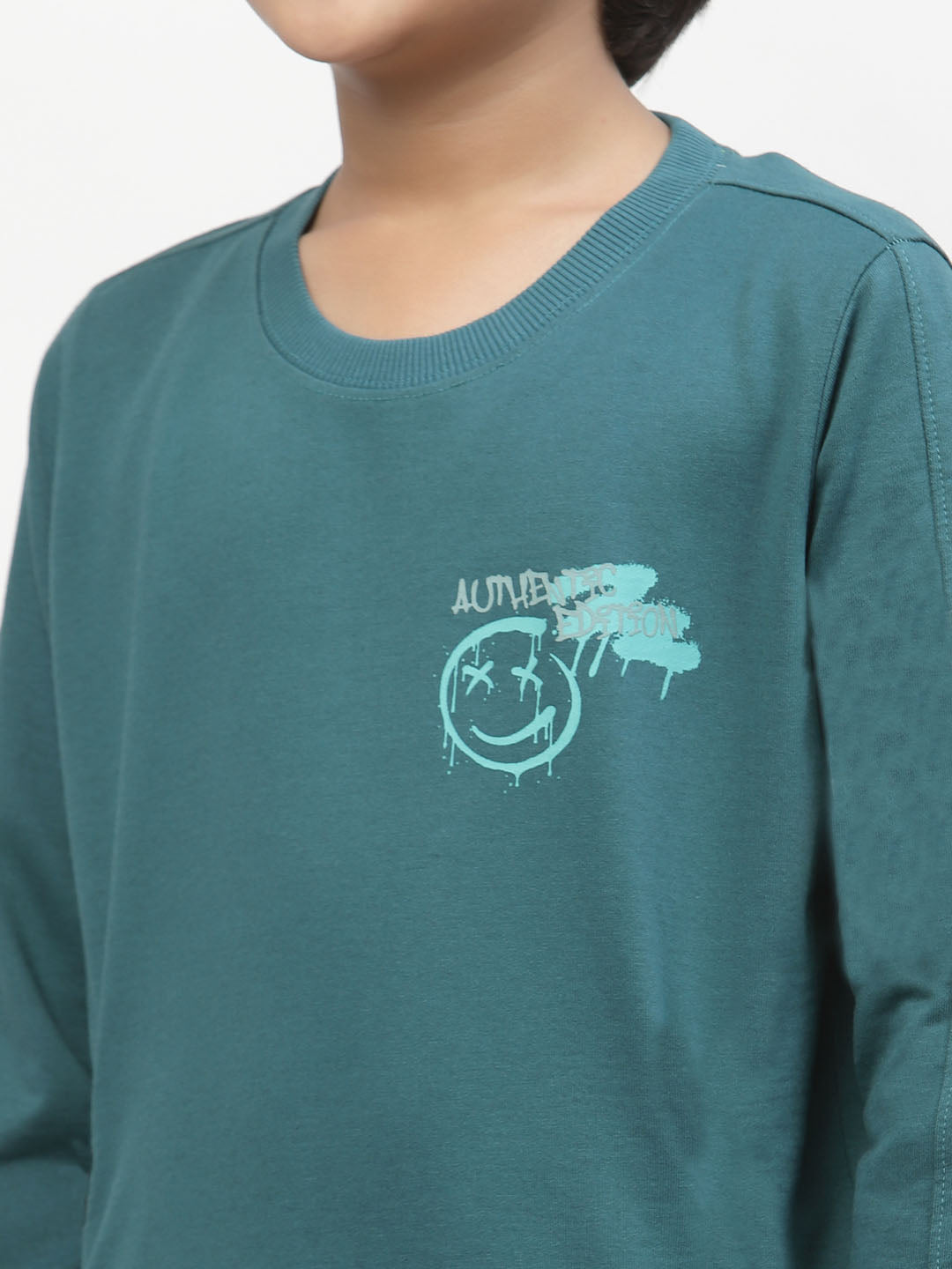 Spunkies-Boys-Chest-Logo Printed Sweatshirt-Blue