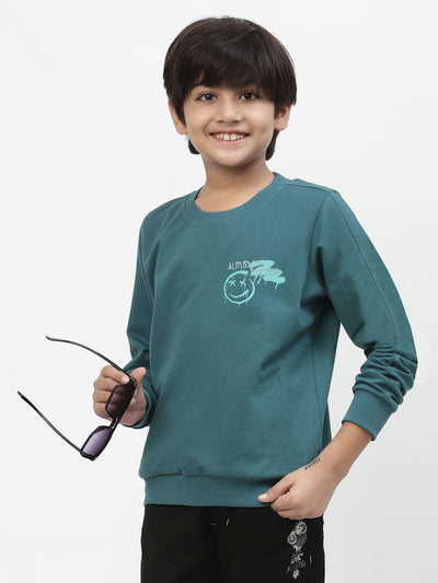 Spunkies-Boys-Chest-Logo Printed Sweatshirt-Blue