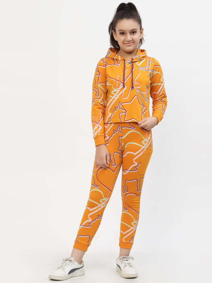 Zig-Zag-Printed-Organic-Cotton-Hoodie & Legging-Sets-Orange