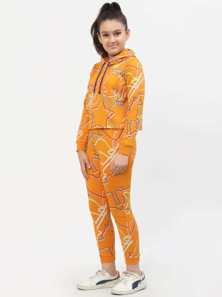 Zig-Zag-Printed-Organic-Cotton-Hoodie & Legging-Sets-Orange