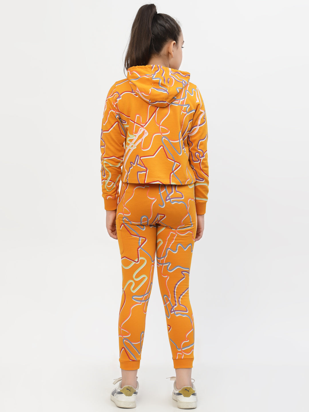 Zig-Zag-Printed-Organic-Cotton-Hoodie & Legging-Sets-Orange
