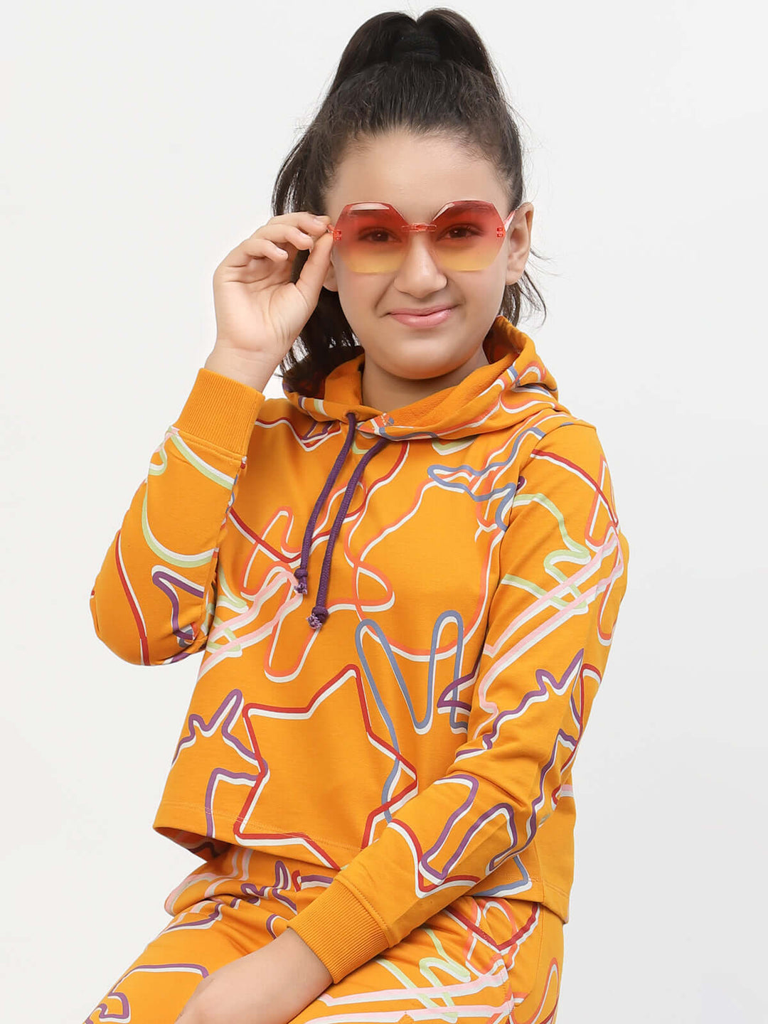 Spunkies-Zig-Zag-Printed-Organic-Cotton-Hoodie-Orange