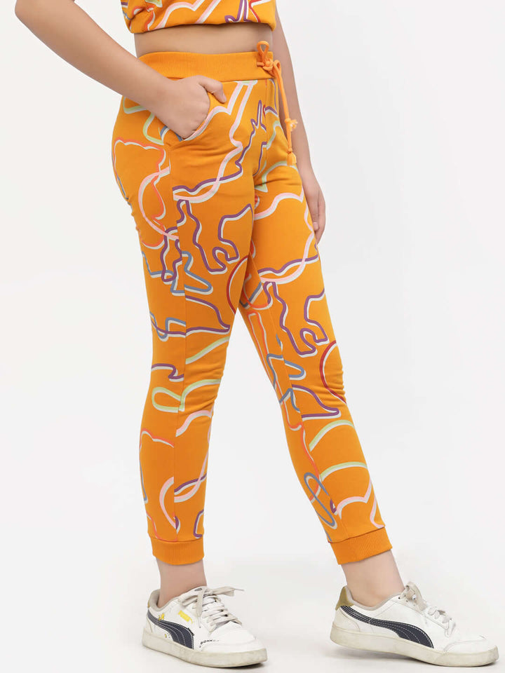 Spunkies-Organic-Cotton-Zig-Zag-Print-Girls-Joggers-Orange